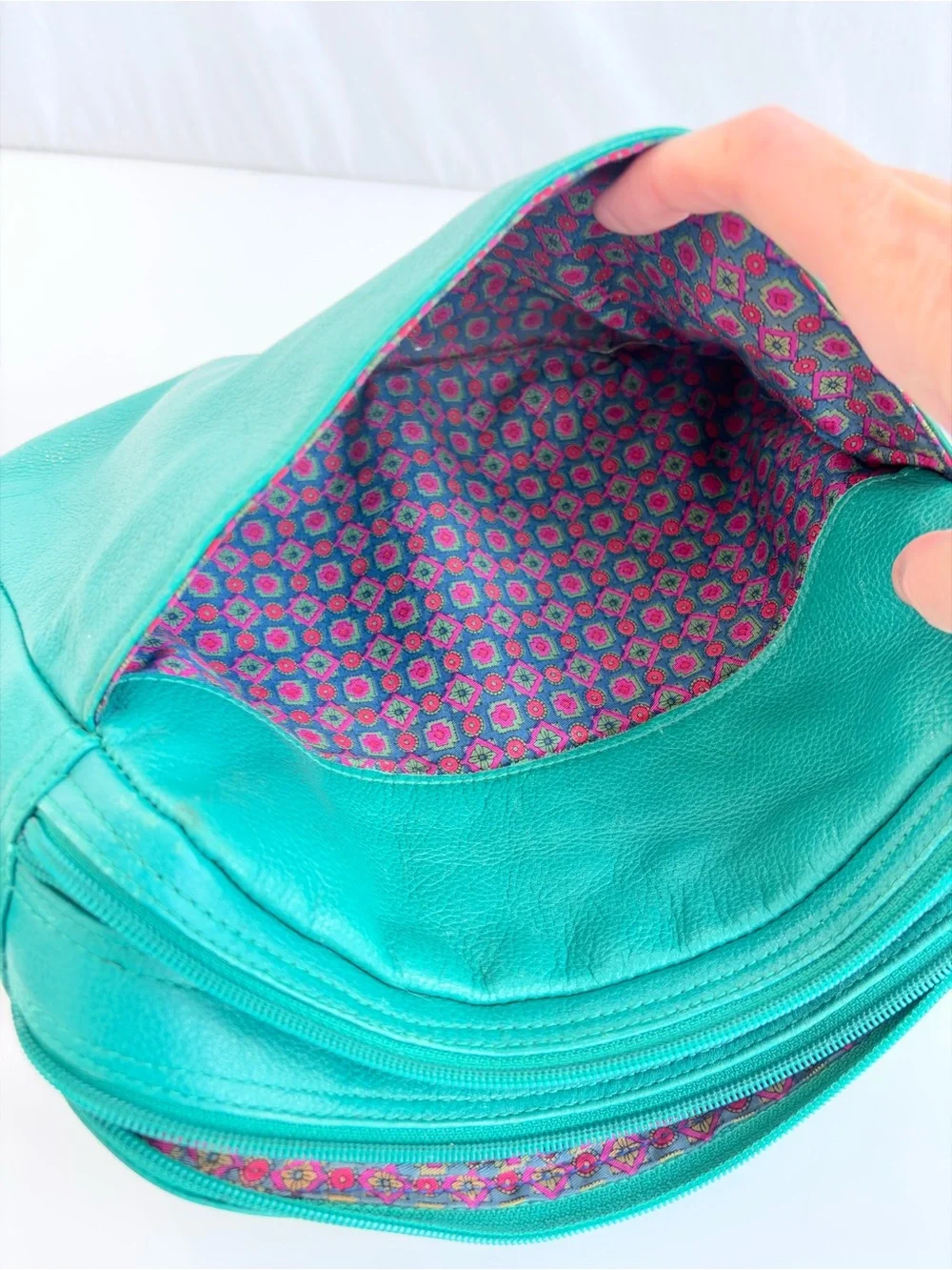 Liz Claiborne Teal Green Leather Crossbody Shoulder Bag Purse Vintage 1980/90s.